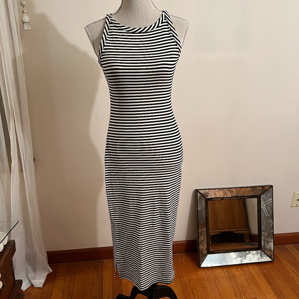 Never Worn Black & White Striped  Maxi Dress Size Medium